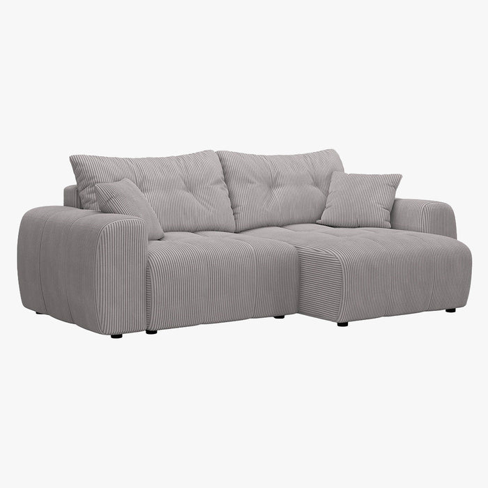 ALYA Canapé d'angle convertible et réversible avec coffre en velours côtelé gris clair
