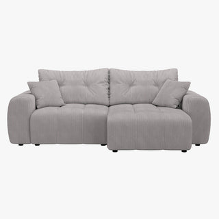 ALYA Canapé d'angle convertible et réversible avec coffre en velours côtelé gris clair