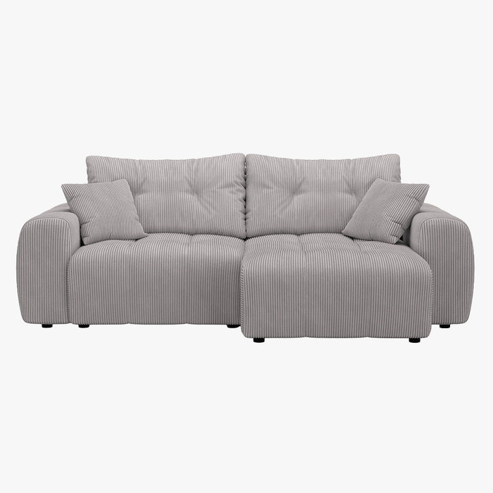 ALYA Canapé d'angle convertible et réversible avec coffre en velours côtelé gris clair