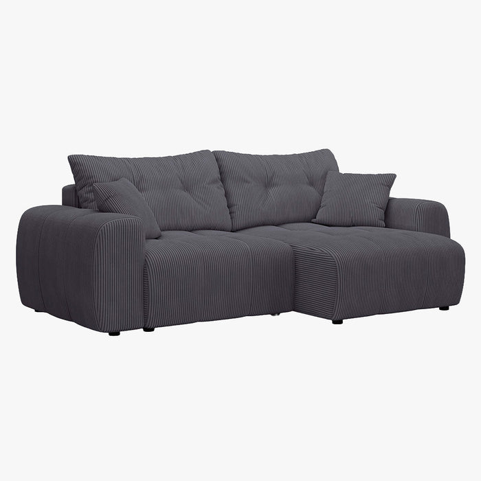 ALYA Canapé d'angle convertible et réversible avec coffre en velours côtelé gris foncé