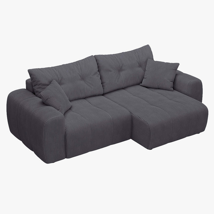 ALYA Canapé d'angle convertible et réversible avec coffre en velours côtelé gris foncé