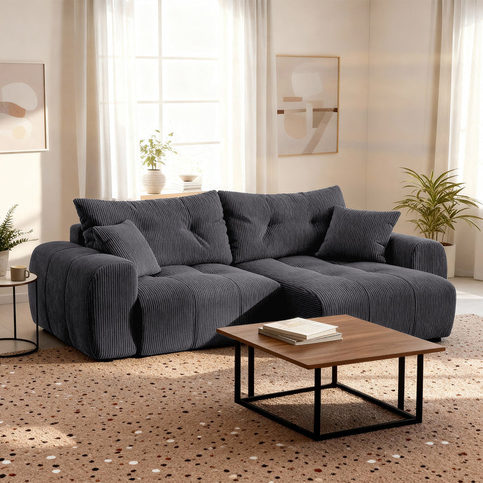 ALYA Canapé d'angle convertible et réversible avec coffre en velours côtelé gris foncé