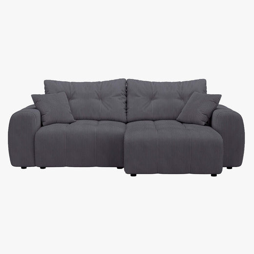 ALYA Canapé d'angle convertible et réversible avec coffre en velours côtelé gris foncé