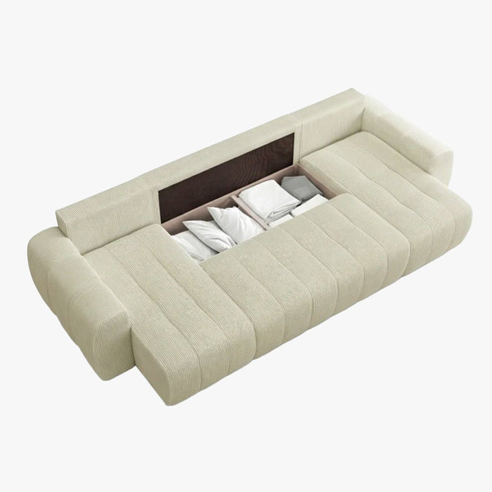 ALYA XL Canapé panoramique convertible avec coffre en velours côtelé beige