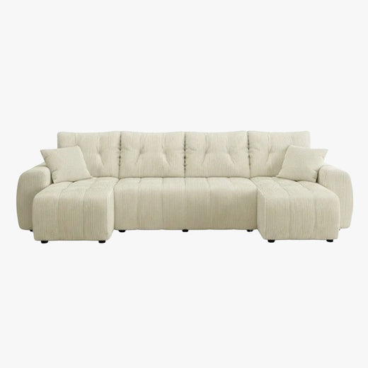 ALYA XL Canapé panoramique convertible avec coffre en velours côtelé beige