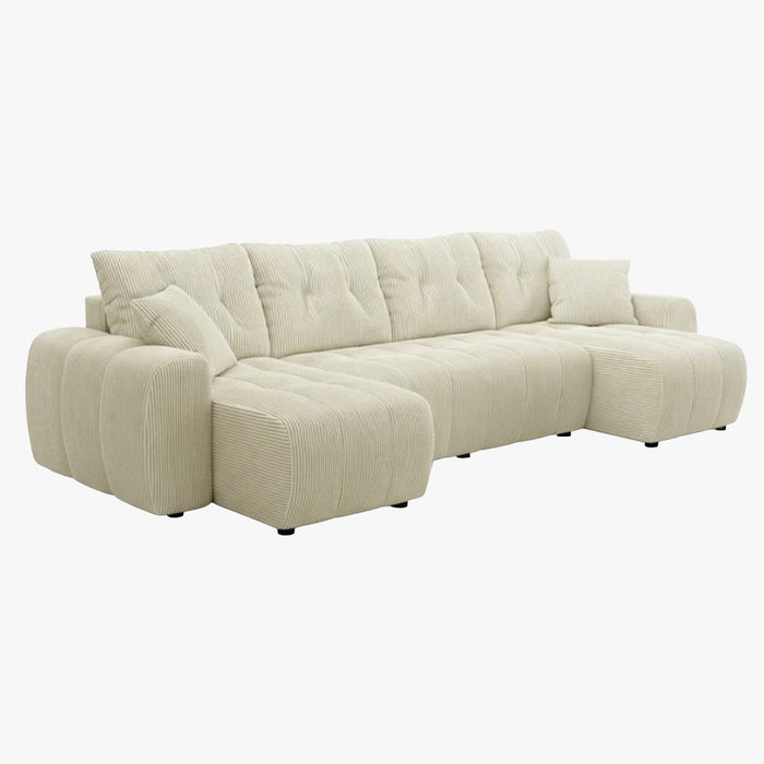 ALYA XL Canapé panoramique convertible avec coffre en velours côtelé beige