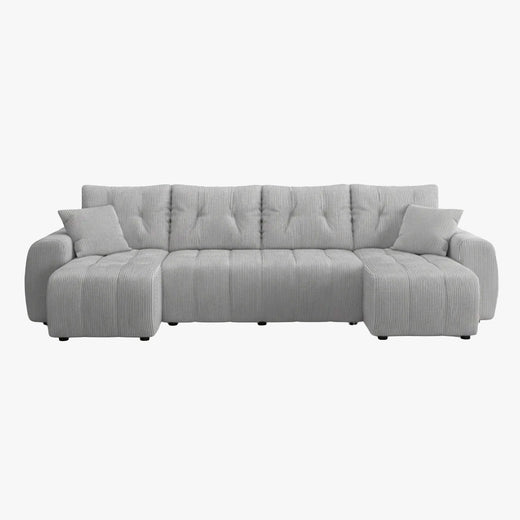 ALYA XL Canapé panoramique convertible avec coffre en velours côtelé gris clair