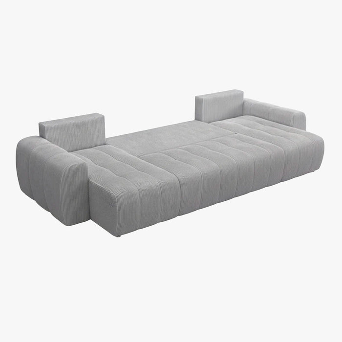 ALYA XL Canapé panoramique convertible avec coffre en velours côtelé gris clair