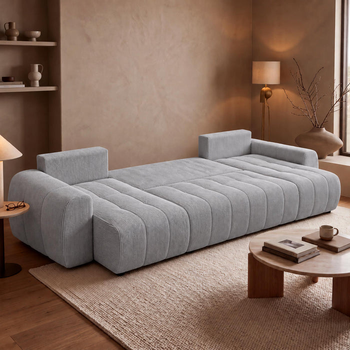 ALYA XL Canapé panoramique convertible avec coffre en velours côtelé gris clair – Canapés panoramiques – vue 2