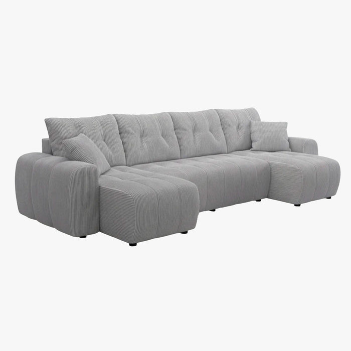 ALYA XL Canapé panoramique convertible avec coffre en velours côtelé gris clair