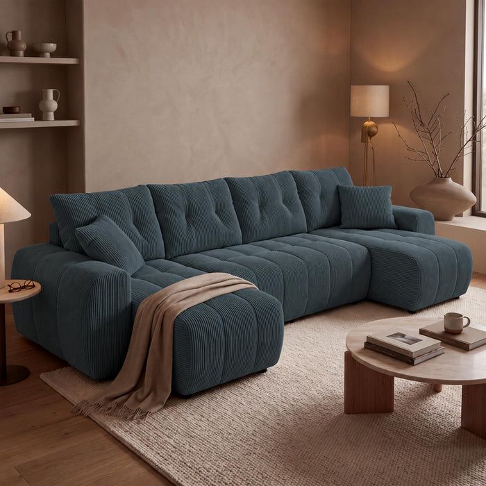 ALYA XL Canapé panoramique convertible avec coffre en velours côtelé gris foncé – Canapés panoramiques Mobilier Deco