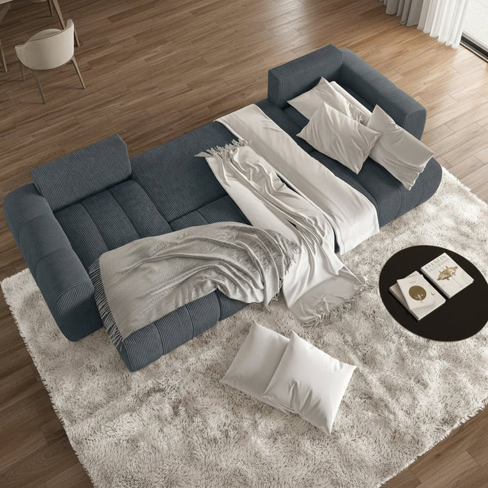 ALYA XL Canapé panoramique convertible avec coffre en velours côtelé gris foncé