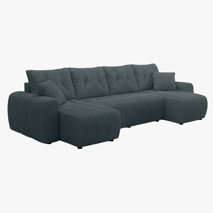 ALYA XL Canapé panoramique convertible avec coffre en velours côtelé gris foncé