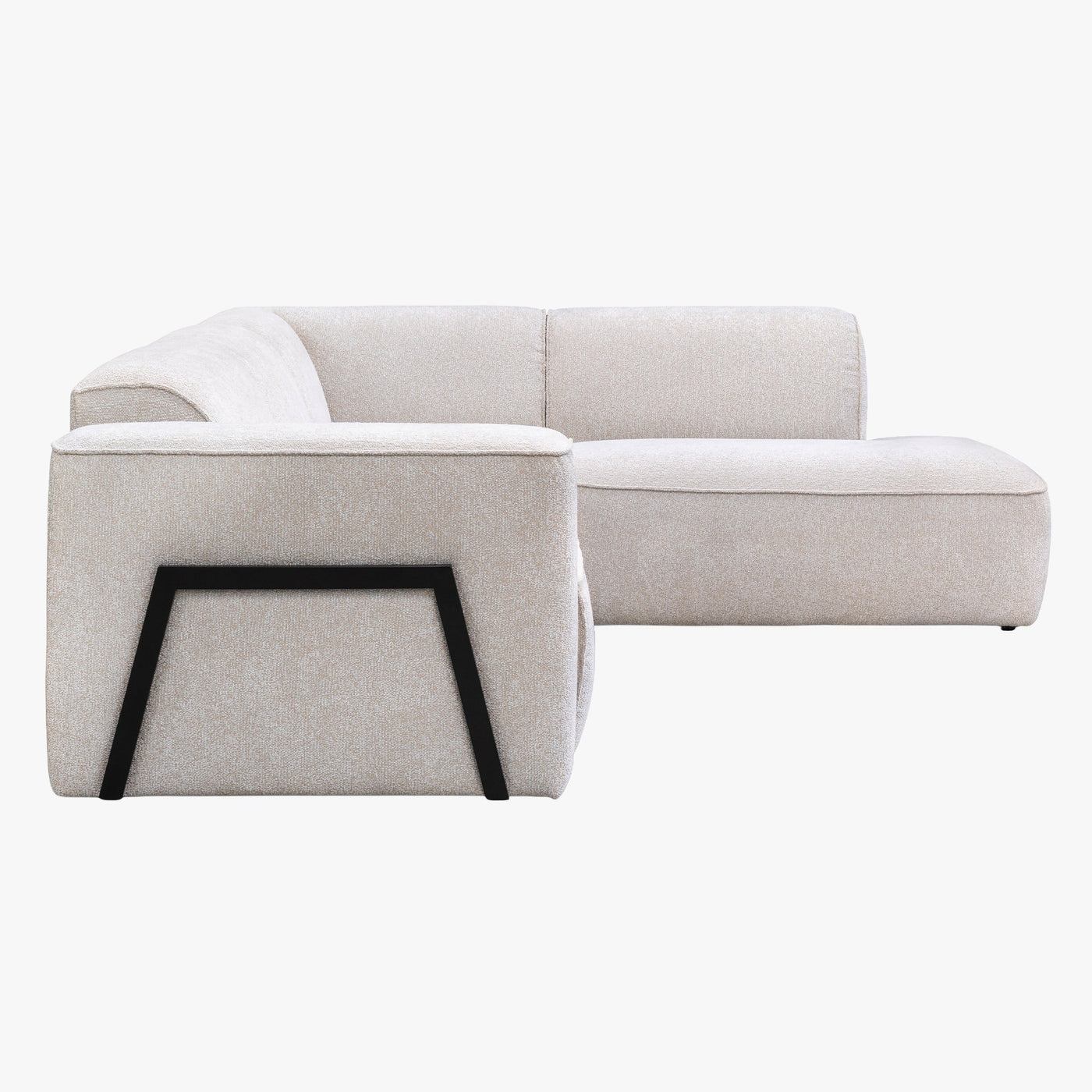 AMANDA Canapé d'angle en tissu blanc écru avec détail métal noir - Angle droit - Canapés d'angle - Mobilier Deco