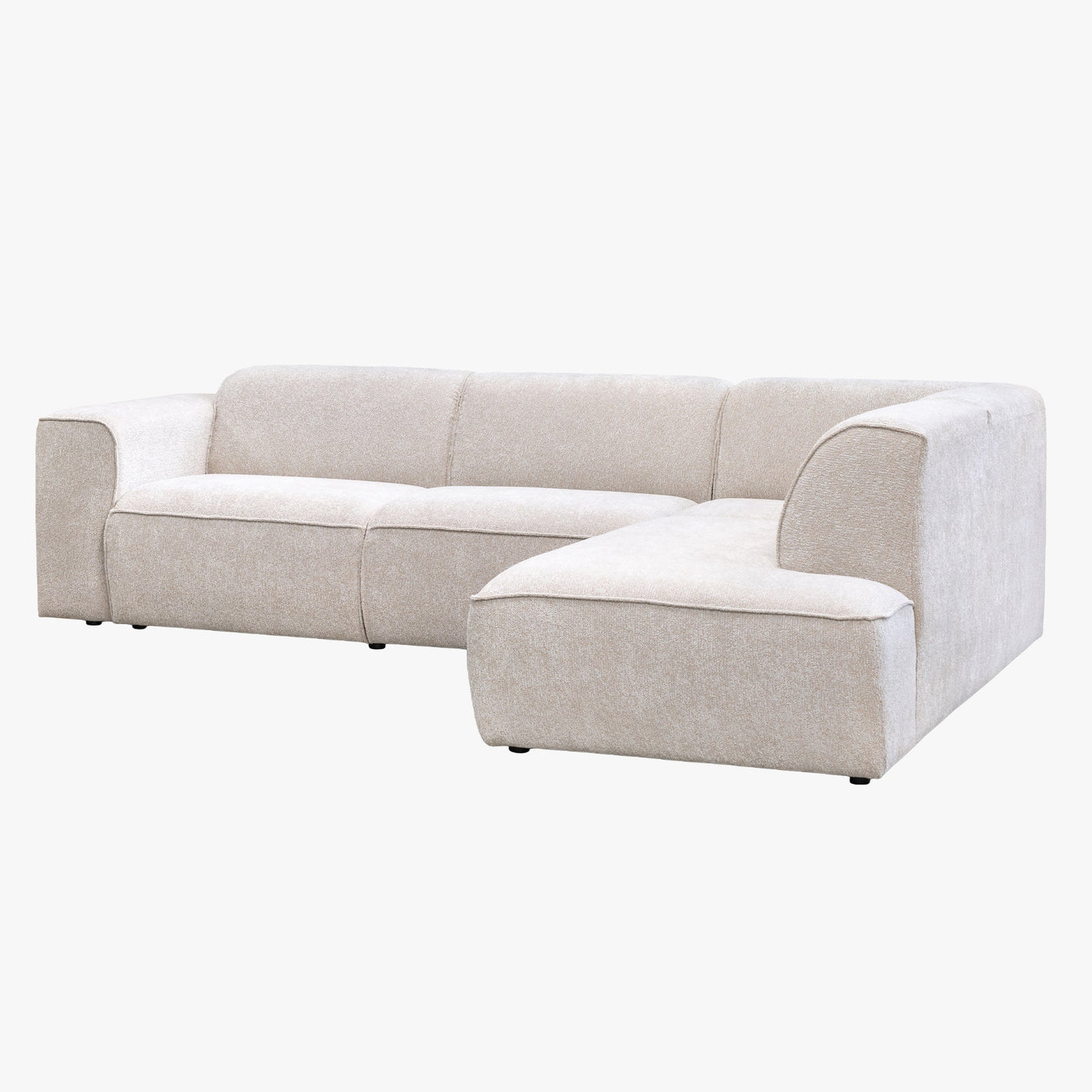 AMANDA Canapé d'angle en tissu blanc écru avec détail métal noir - Angle droit - Canapés d'angle - Mobilier Deco