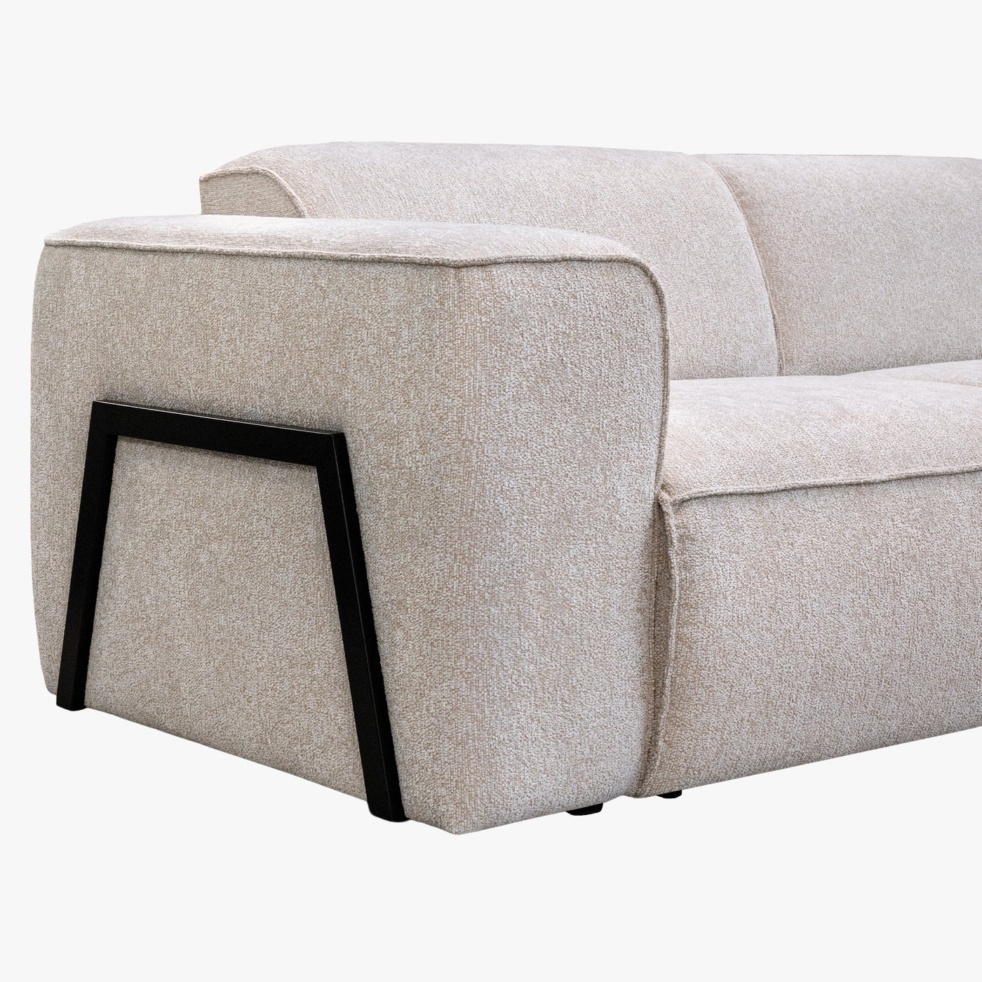 AMANDA Canapé d'angle en tissu blanc écru avec détail métal noir - Angle droit - Canapés d'angle - Mobilier Deco