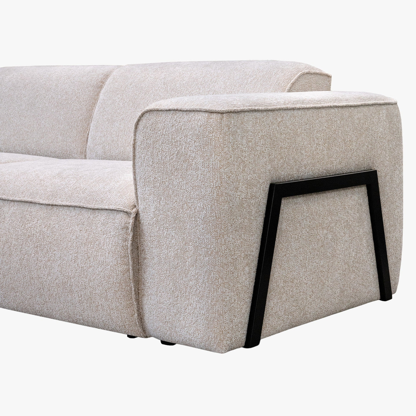 AMANDA Canapé d'angle en tissu blanc écru avec détail métal noir - Angle gauche - Canapés d'angle - Mobilier Deco