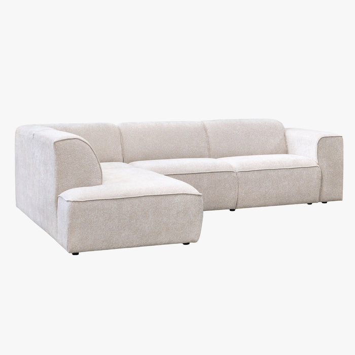 AMANDA Canapé d'angle en tissu blanc écru avec détail métal noir - Angle gauche