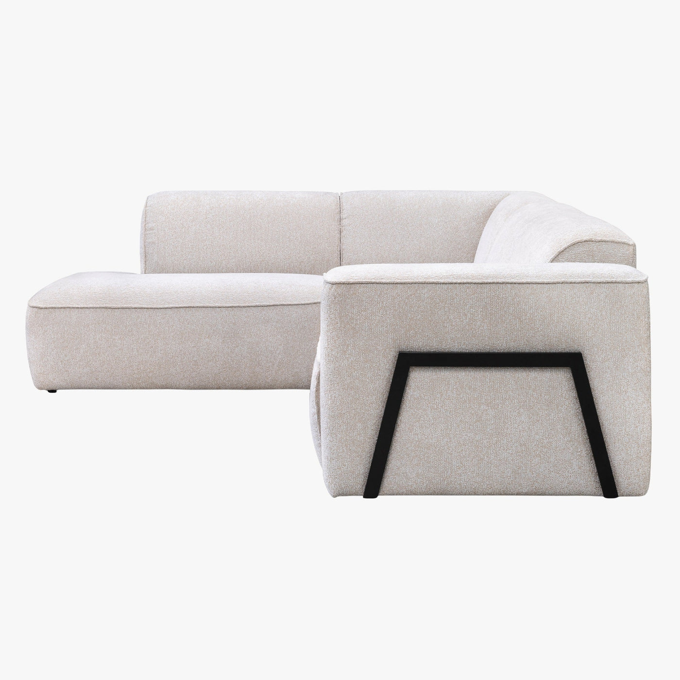 AMANDA Canapé d'angle en tissu blanc écru avec détail métal noir - Angle gauche - Canapés d'angle - Mobilier Deco