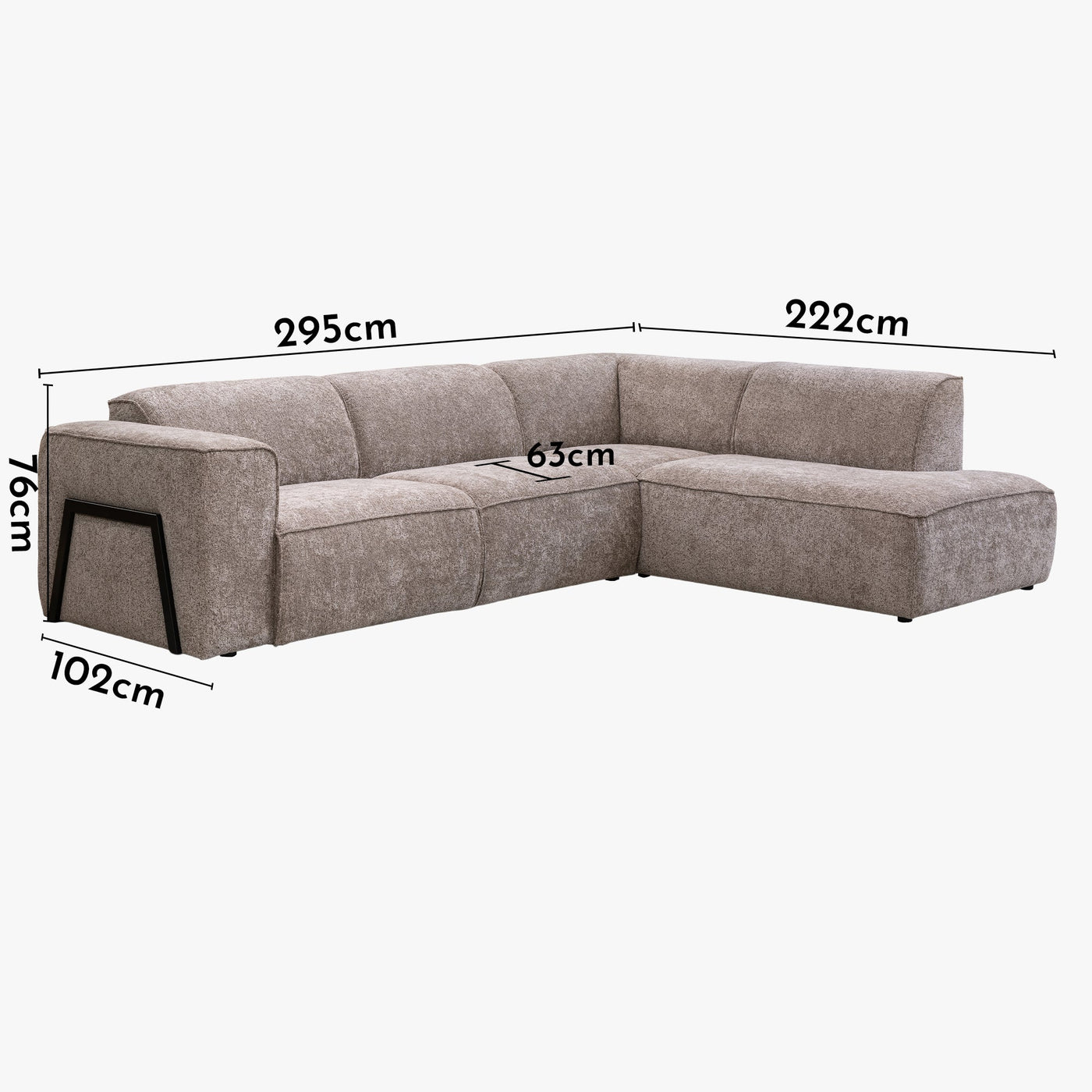 AMANDA Canapé d'angle en tissu taupe avec détail métal noir - Angle droit - Canapés d'angle - Mobilier Deco