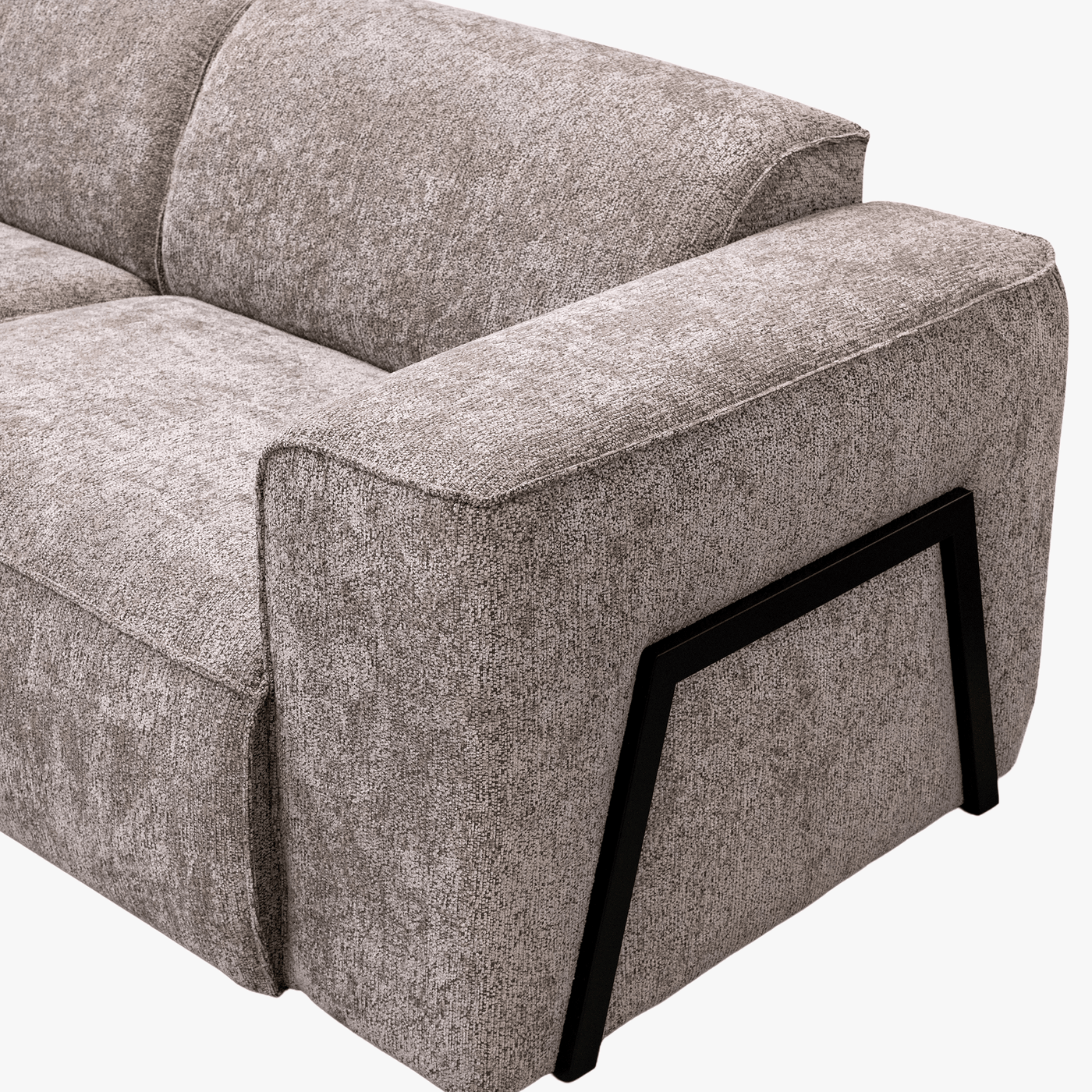 AMANDA Canapé d'angle en tissu taupe avec détail métal noir - Angle gauche - Canapés d'angle - Mobilier Deco