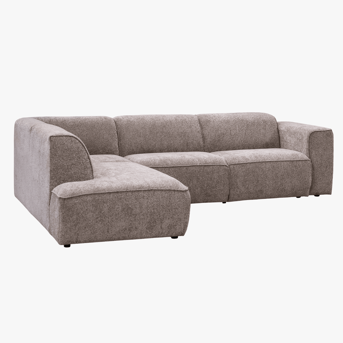 AMANDA Canapé d'angle en tissu taupe avec détail métal noir - Angle gauche - Canapés d'angle - Mobilier Deco