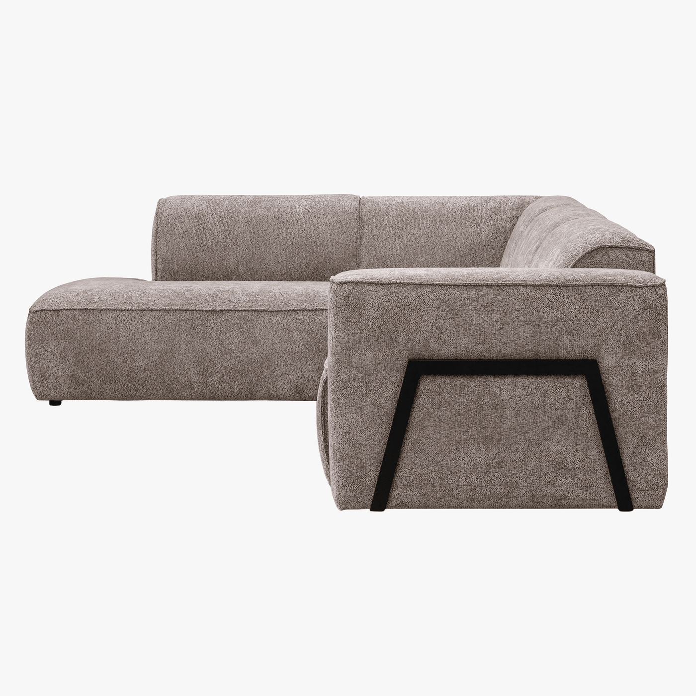 AMANDA Canapé d'angle en tissu taupe avec détail métal noir - Angle gauche - Canapés d'angle - Mobilier Deco