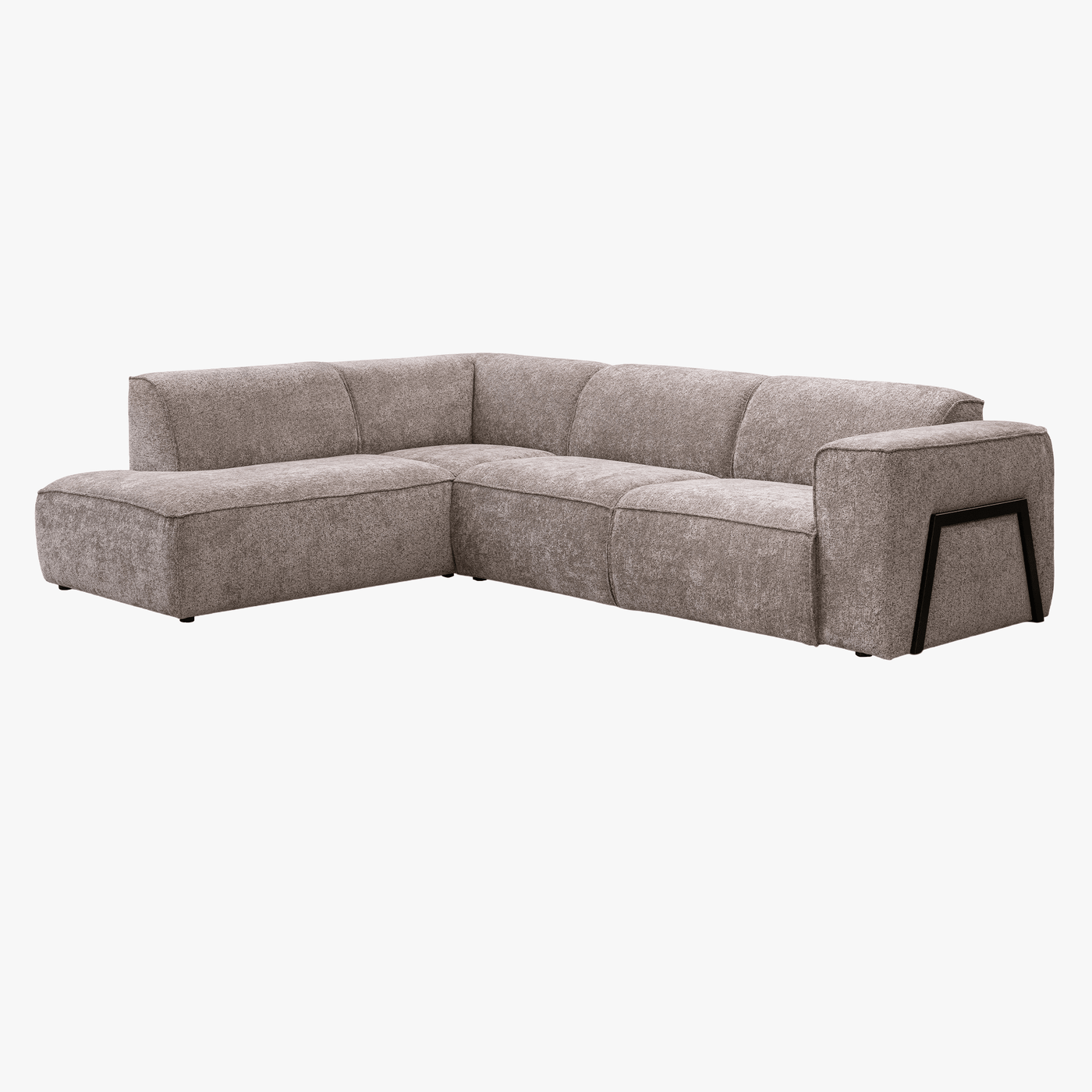 AMANDA Canapé d'angle en tissu taupe avec détail métal noir - Angle gauche - Canapés d'angle - Mobilier Deco