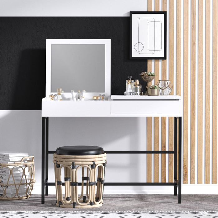 AMARIA Coiffeuse 1 tiroir avec miroir et rangement