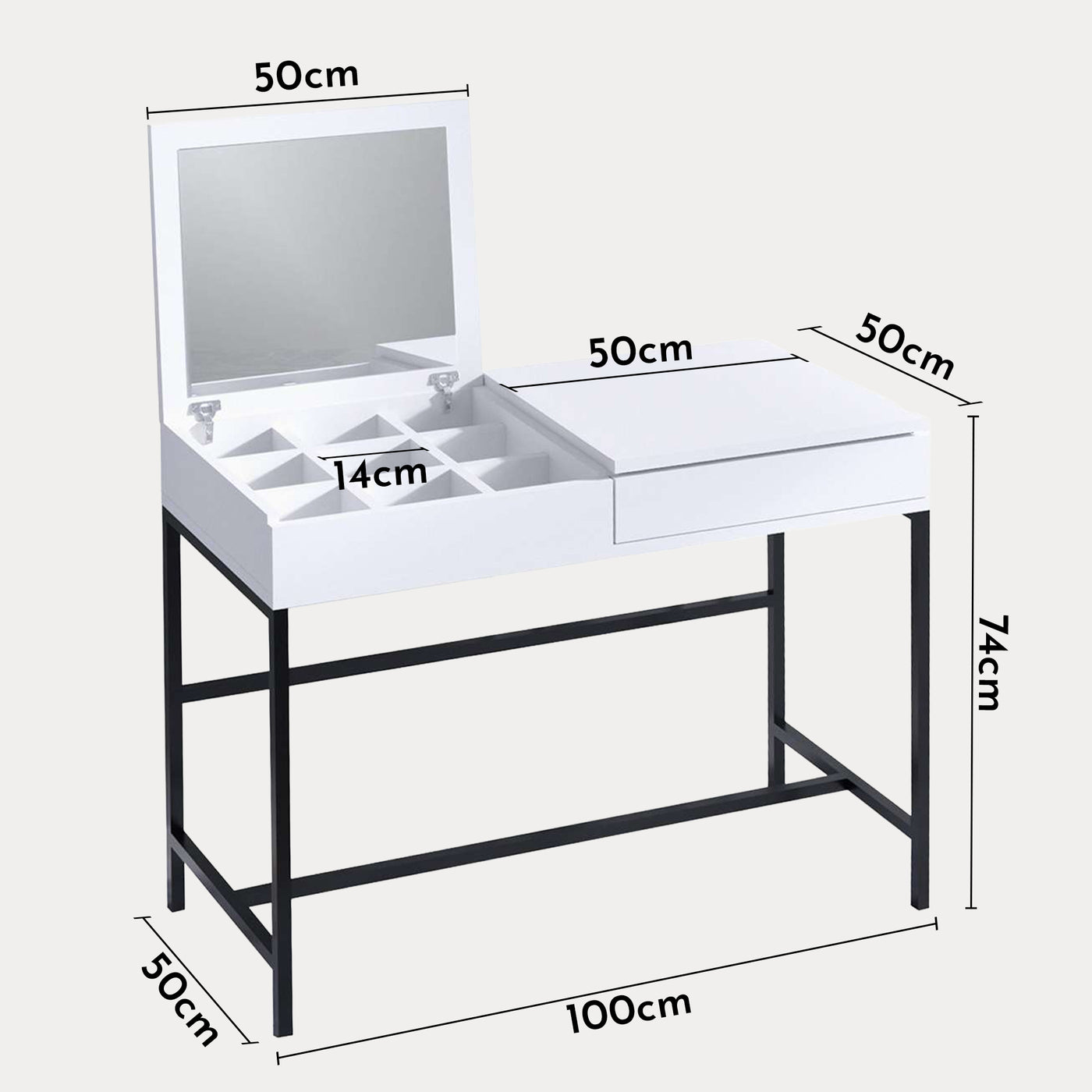AMARIA Coiffeuse 1 tiroir avec miroir et rangement