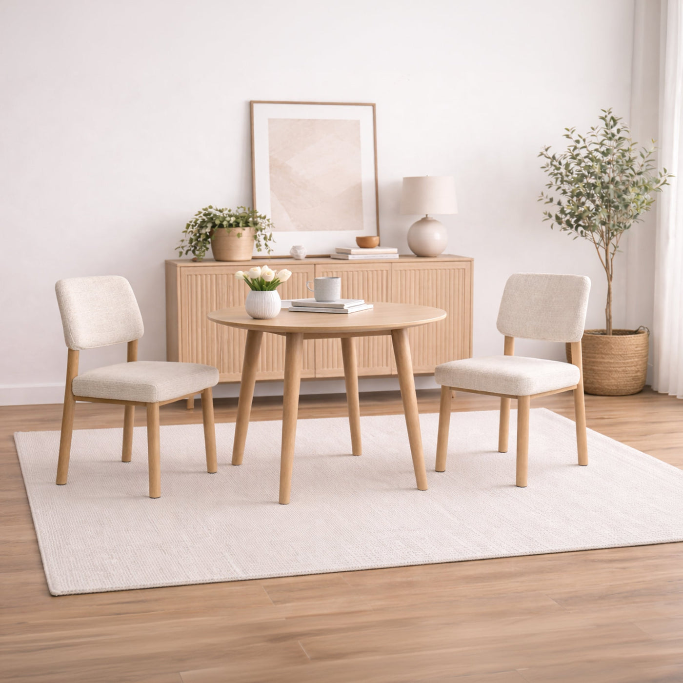 AMELI Lot de 2 chaises en tissu beige pieds en métal beige - Chaise de repas - Mobilier Deco