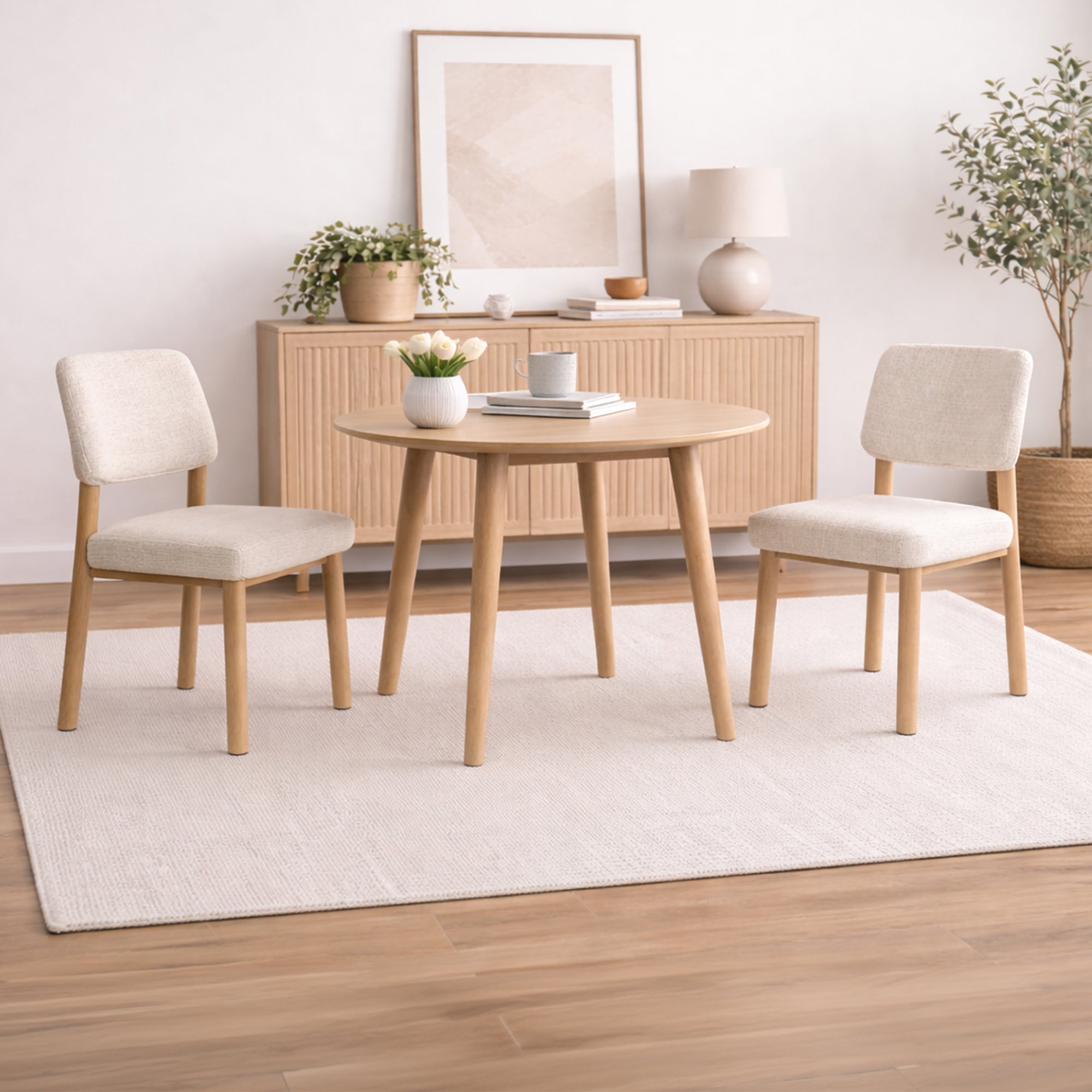 AMELI Lot de 2 chaises en tissu beige pieds en métal beige - Chaise de repas - Mobilier Deco