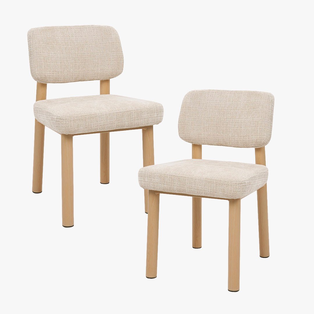 AMELI Lot de 2 chaises en tissu beige pieds en métal beige - Chaise de repas - Mobilier Deco