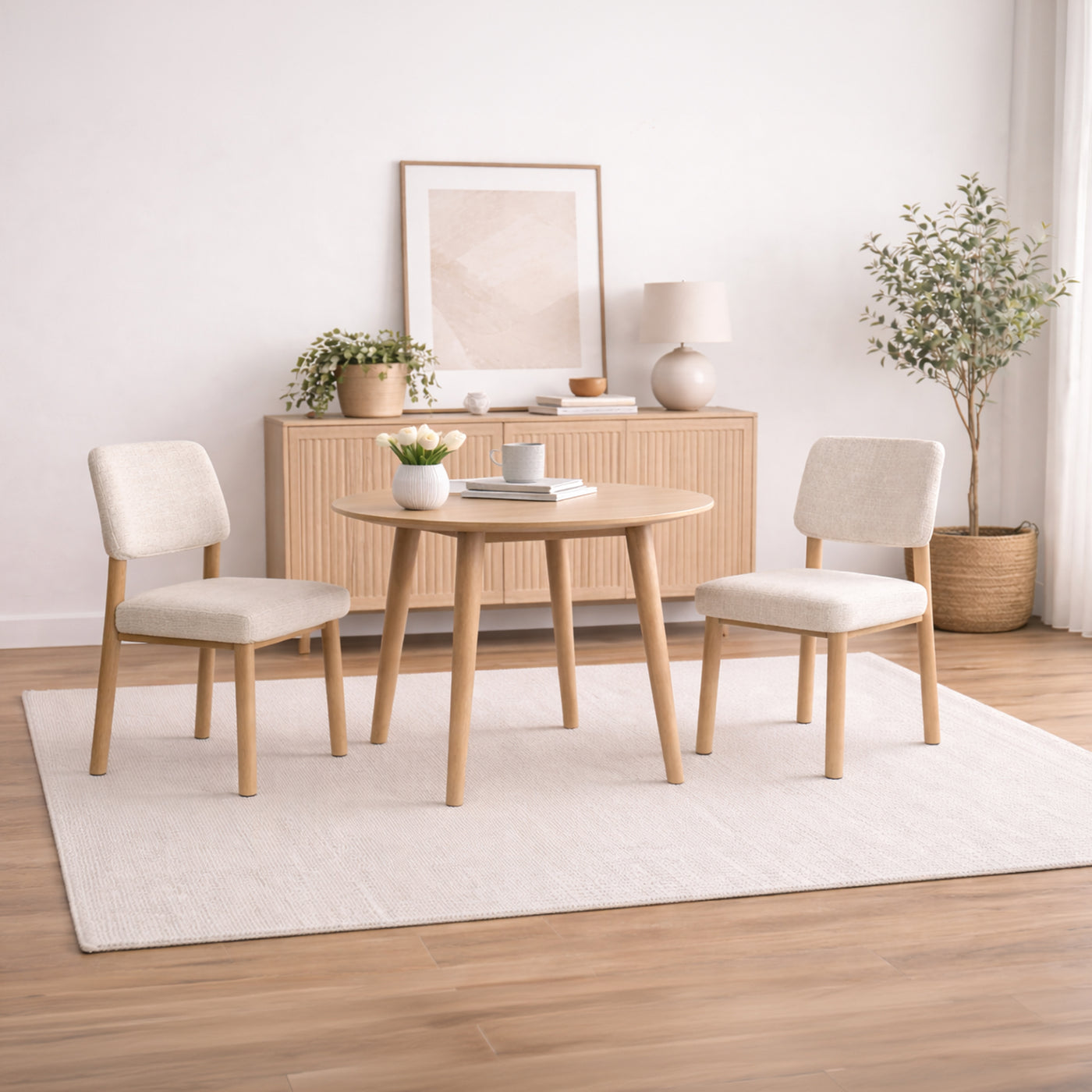 AMELI Lot de 2 chaises en tissu beige pieds en métal beige