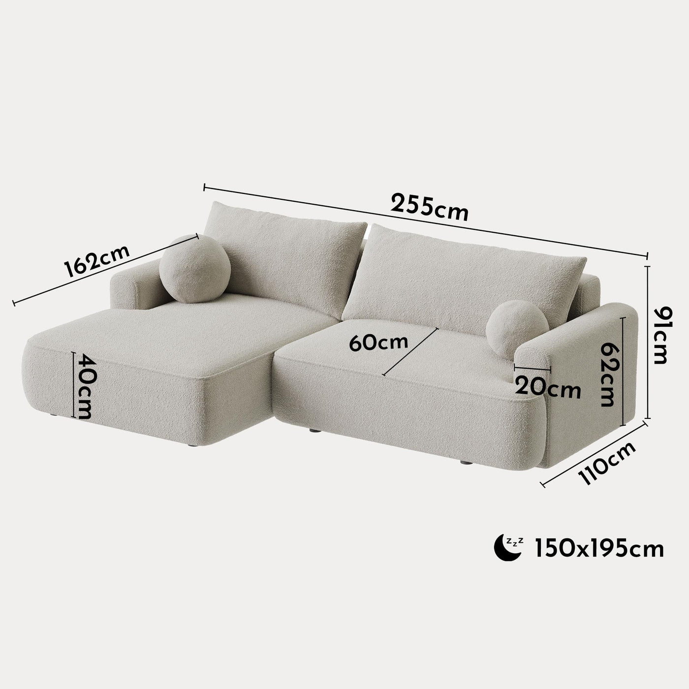 ANAIS Canapé d'angle convertible en tissu bouclette beige foncé- Angle gauche