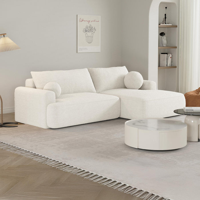 ANAIS Canapé d'angle convertible en tissu bouclette beige - Angle droit – Canapé d'angle convertible Mobilier Deco