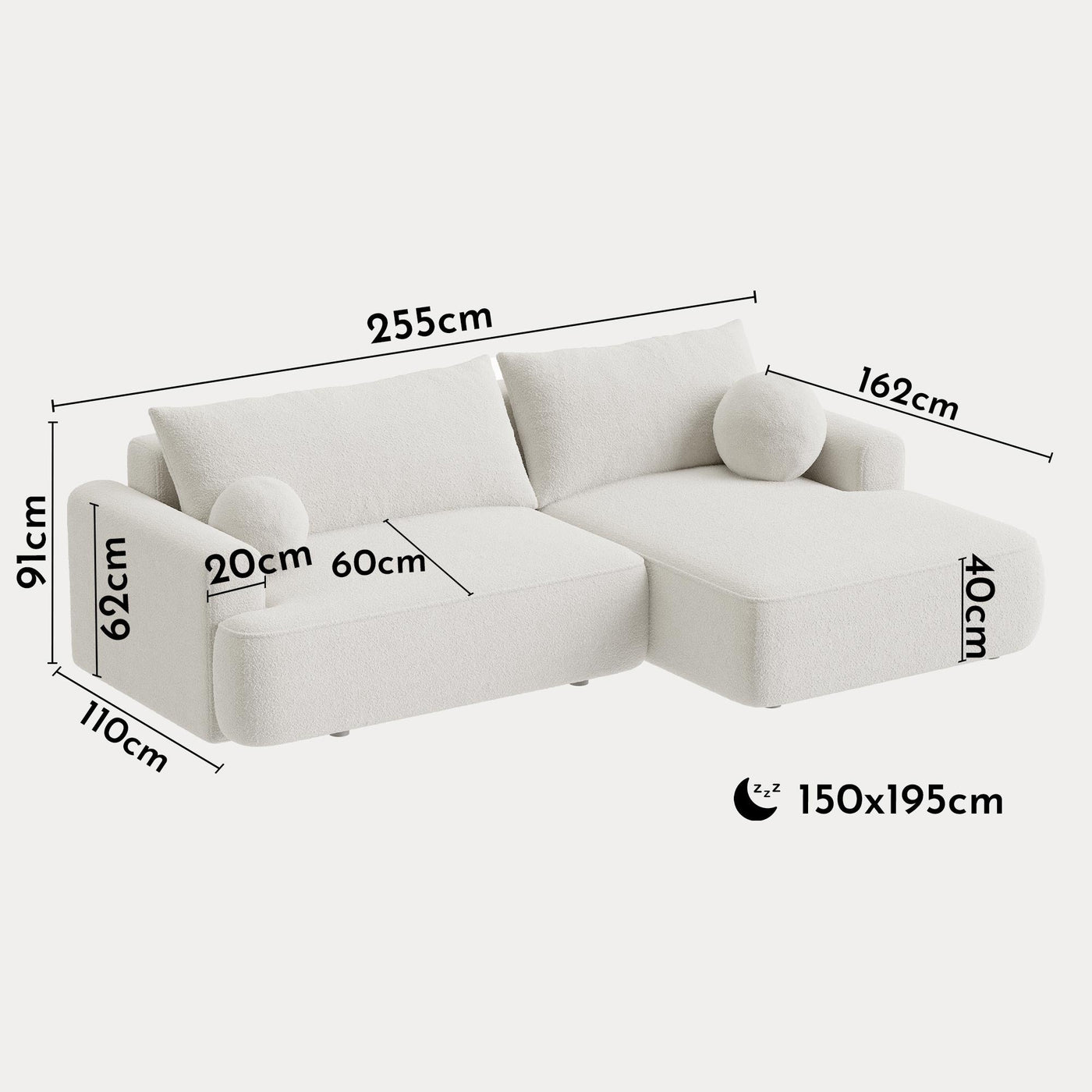 ANAIS Canapé d'angle convertible en tissu bouclette beige - Angle droit - Canapé d'angle convertible - Mobilier Deco