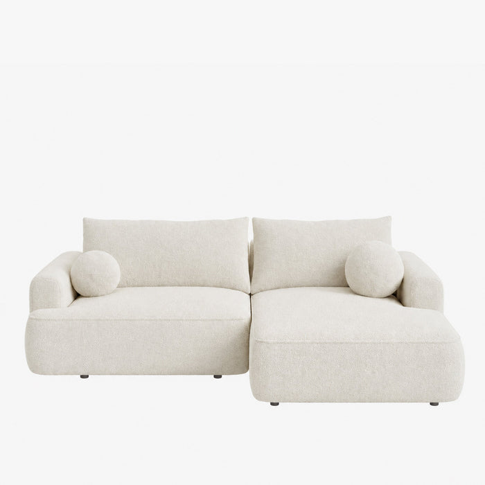 ANAIS Canapé d'angle convertible en tissu bouclette beige - Angle droit