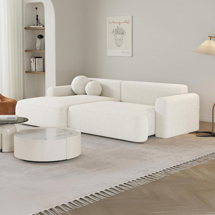 ANAIS Canapé d'angle convertible en tissu bouclette beige - Angle gauche
