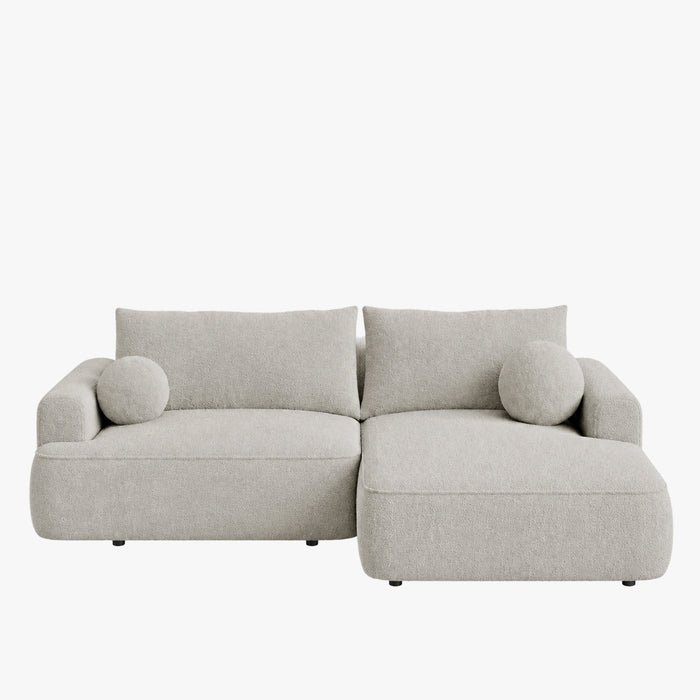 ANAIS Canapé d'angle convertible en tissu bouclette beige foncé- Angle droit