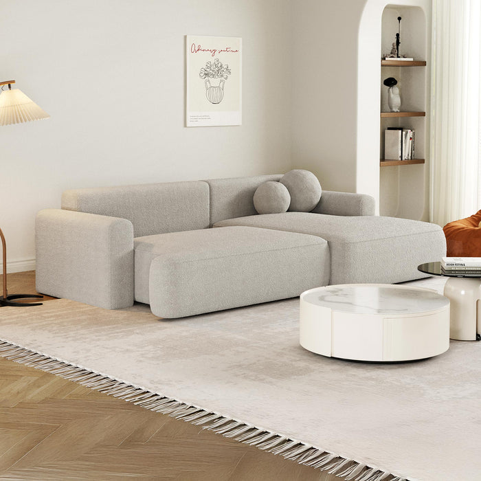 ANAIS Canapé d'angle convertible en tissu bouclette beige foncé- Angle droit
