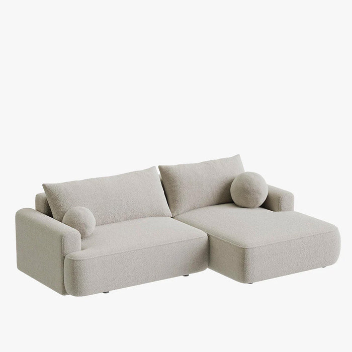 ANAIS Canapé d'angle convertible en tissu bouclette beige foncé- Angle droit