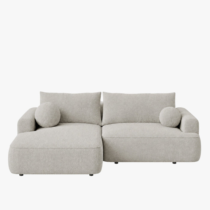 ANAIS Canapé d'angle convertible en tissu bouclette beige foncé- Angle gauche