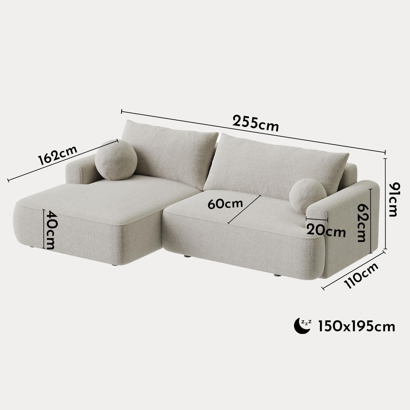 ANAIS Canapé d'angle convertible en tissu bouclette beige foncé- Angle gauche - Canapé d'angle convertible - Mobilier Deco