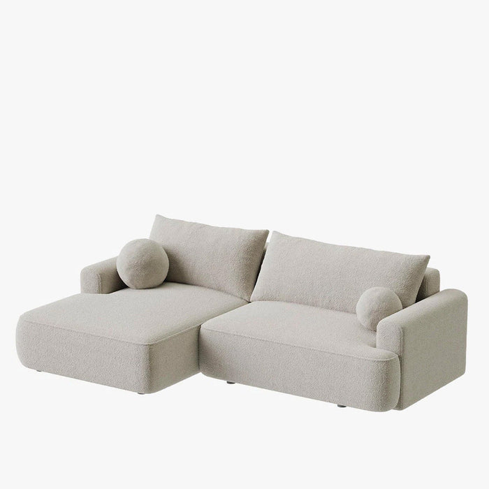 ANAIS Canapé d'angle convertible en tissu bouclette beige foncé- Angle gauche