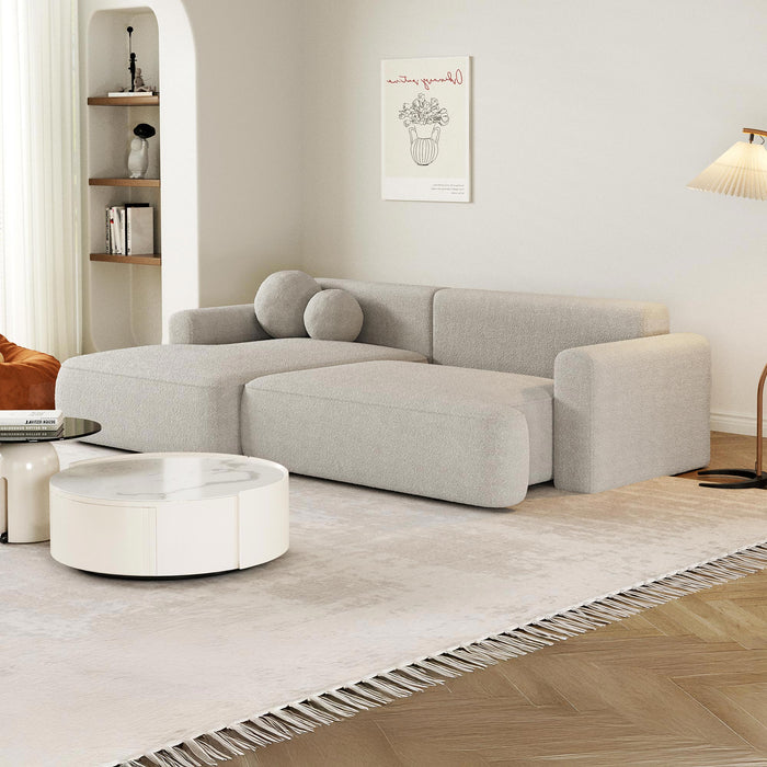 ANAIS Canapé d'angle convertible en tissu bouclette beige foncé- Angle gauche