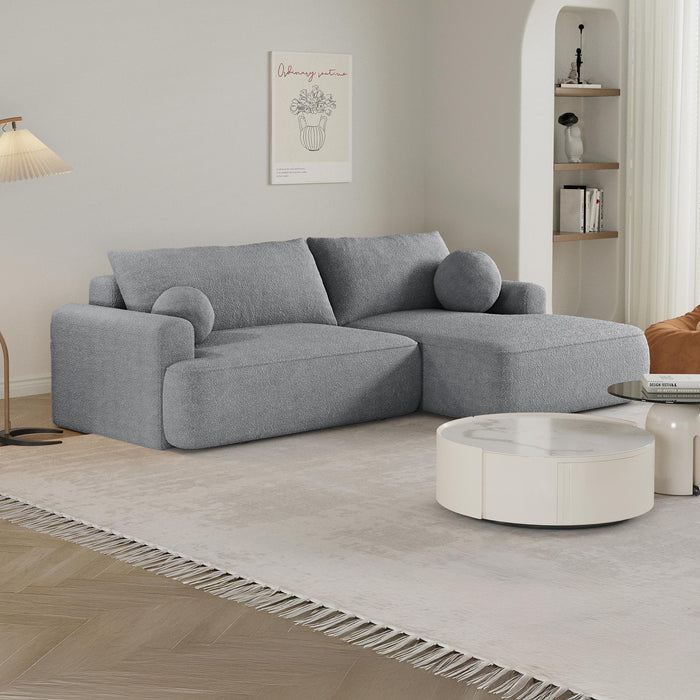 ANAIS Canapé d'angle convertible en tissu bouclette gris - Angle droit – Canapé d'angle convertible Mobilier Deco
