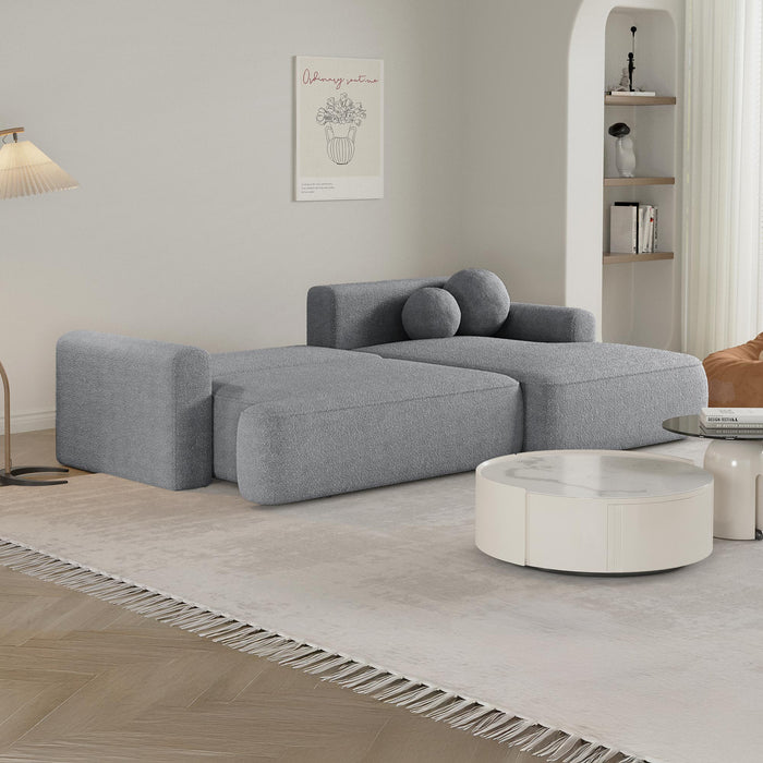 ANAIS Canapé d'angle convertible en tissu bouclette gris - Angle droit