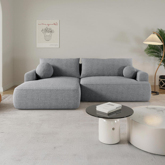 ANAIS Canapé d'angle convertible en tissu bouclette gris - Angle gauche