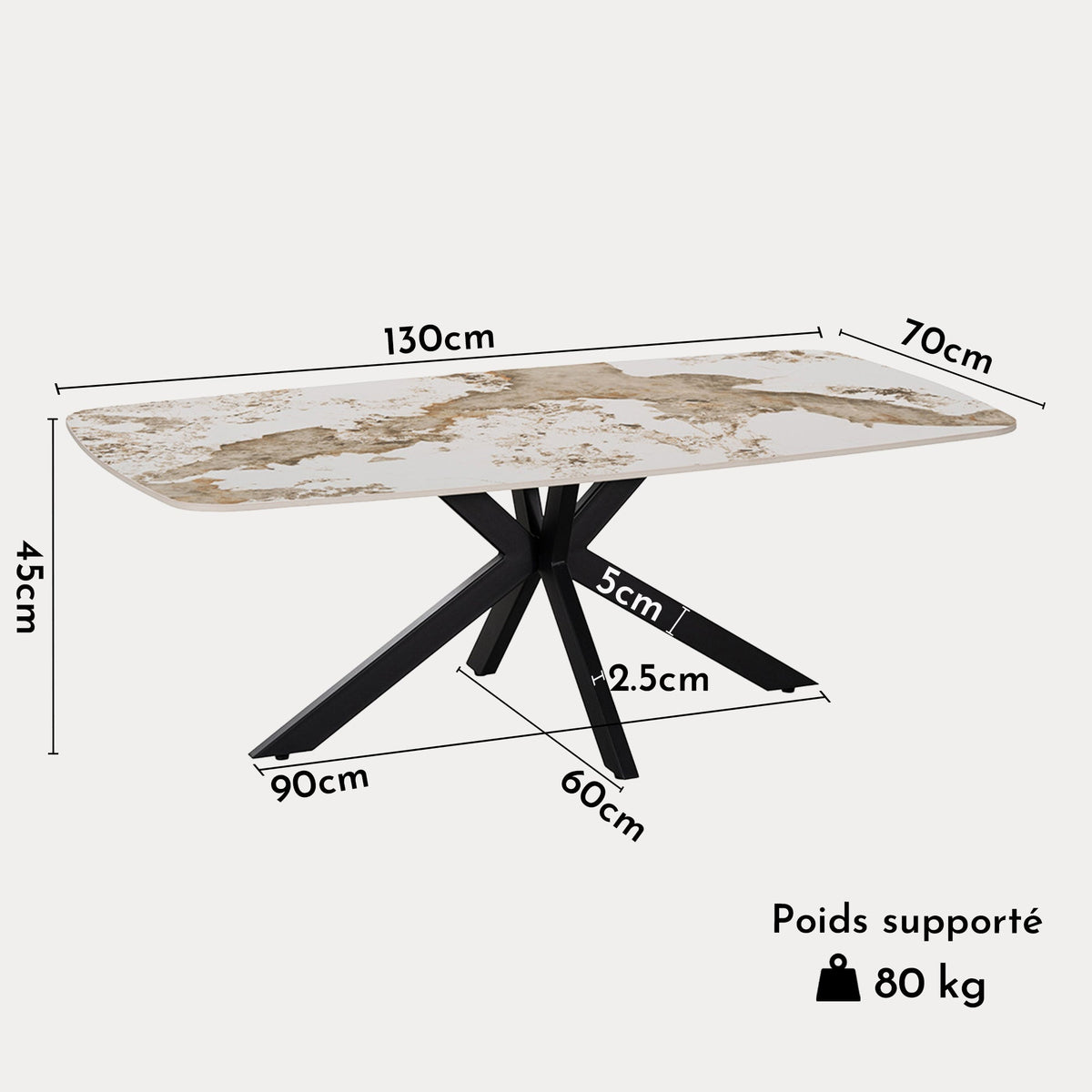 APOLLO Table basse ovale en pierre frittée blanc marbré 130 cm - Mobilier Deco